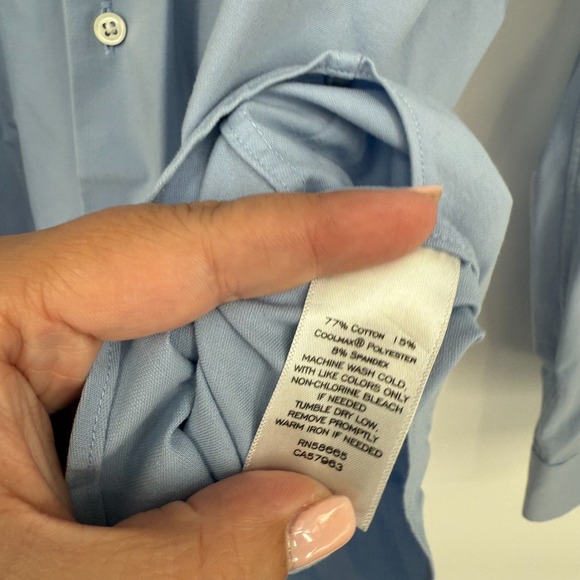 Nordstrom Tech Smart Dress Shirt Men 15.5 Blue Cotton Extra Trim Fit Barrel Cuff - Picture 5 of 6